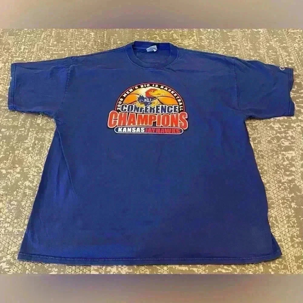 Kansas Jayhawks 2008 Big 12 Champs Short Sleeve‎ Shirt size XXL color Blue